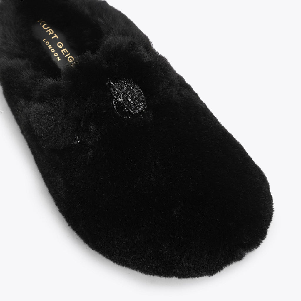 Snug Eagle Backless Mule in Black Faux Fur