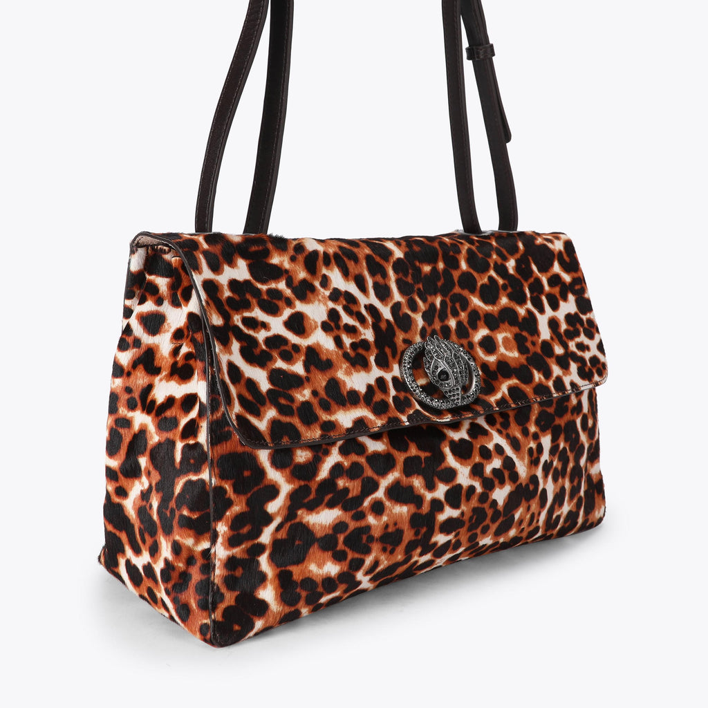 Large Chelsea Slouch Flap Bag in Tan Leopard Print Calfhair