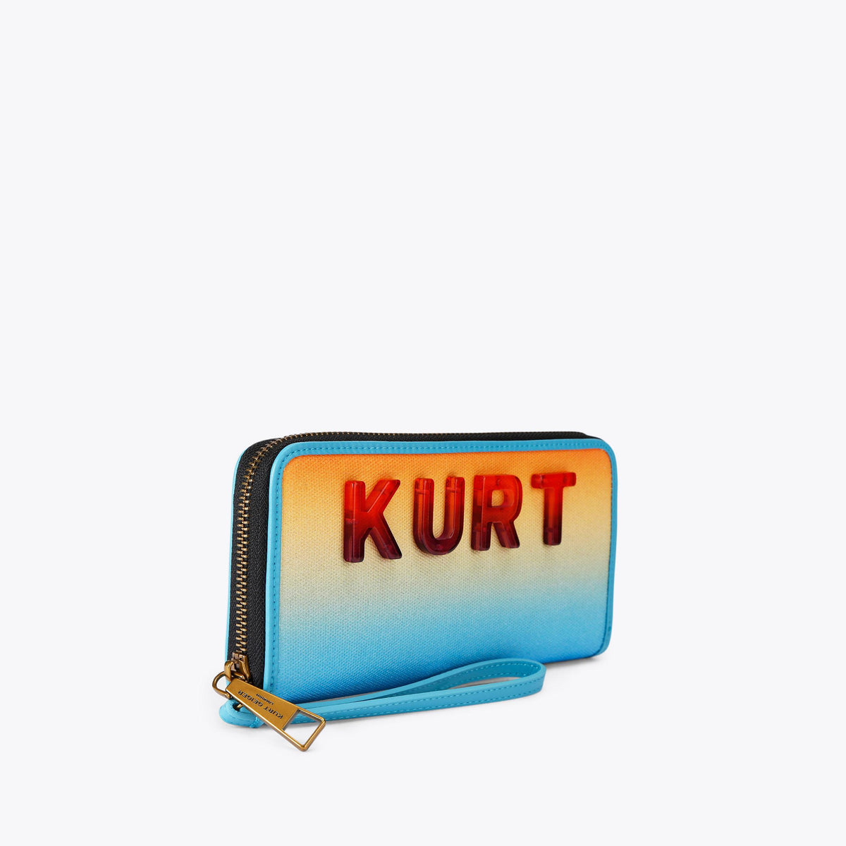 Kensington Kurt Zip Around Wallet in Ombre Blue Orange Fabric