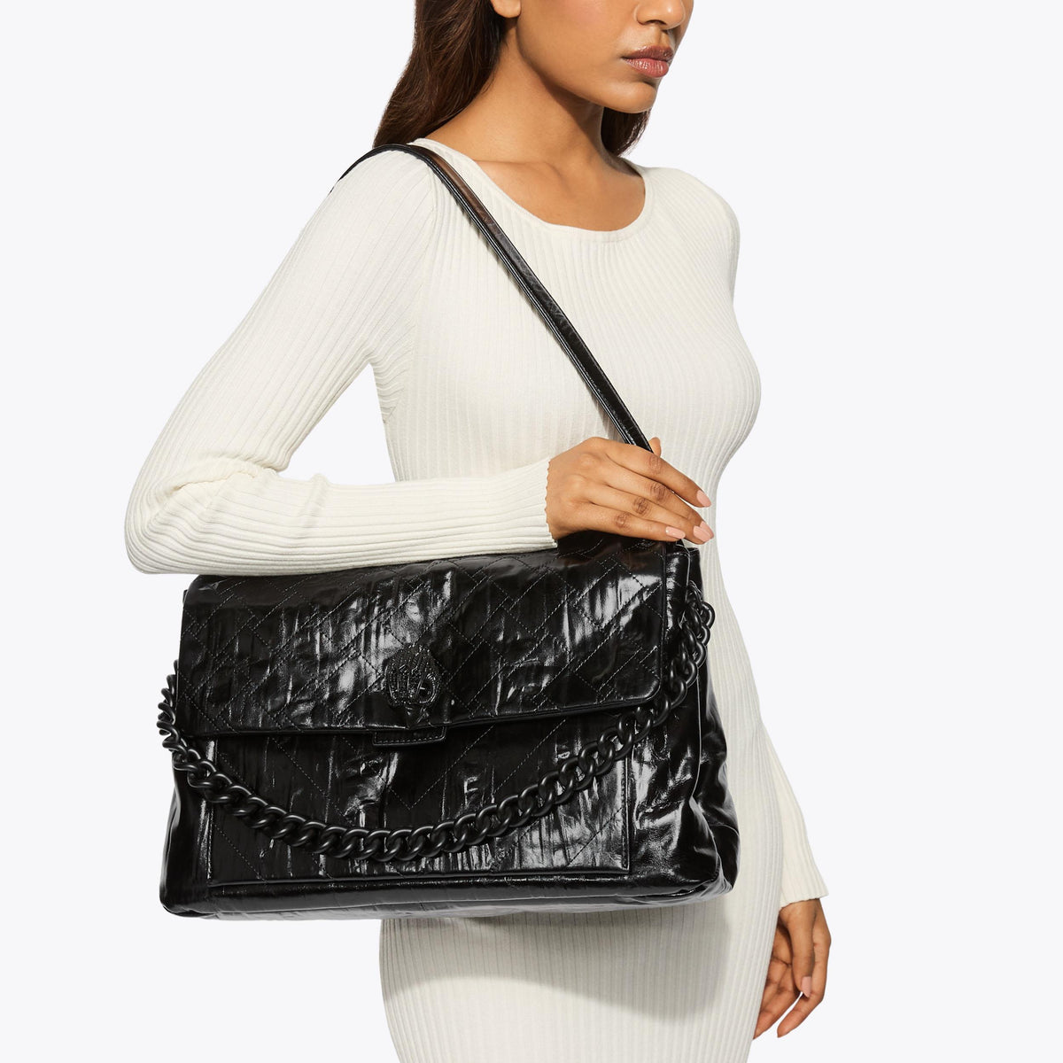 XL Celia Shoulder Bag in Black Crinkled Leather