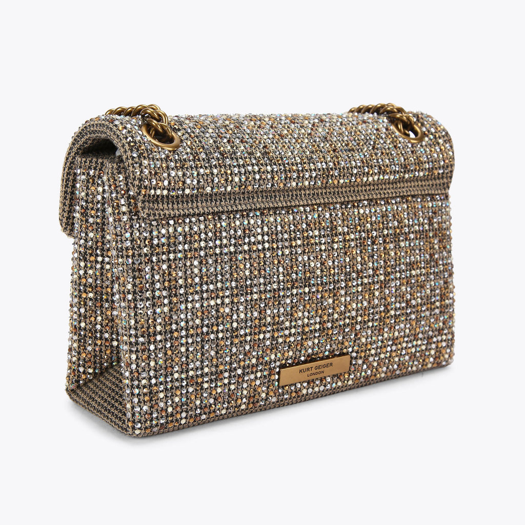 Medium Fabric Kensington Flap Bag in Beige Houndstooth