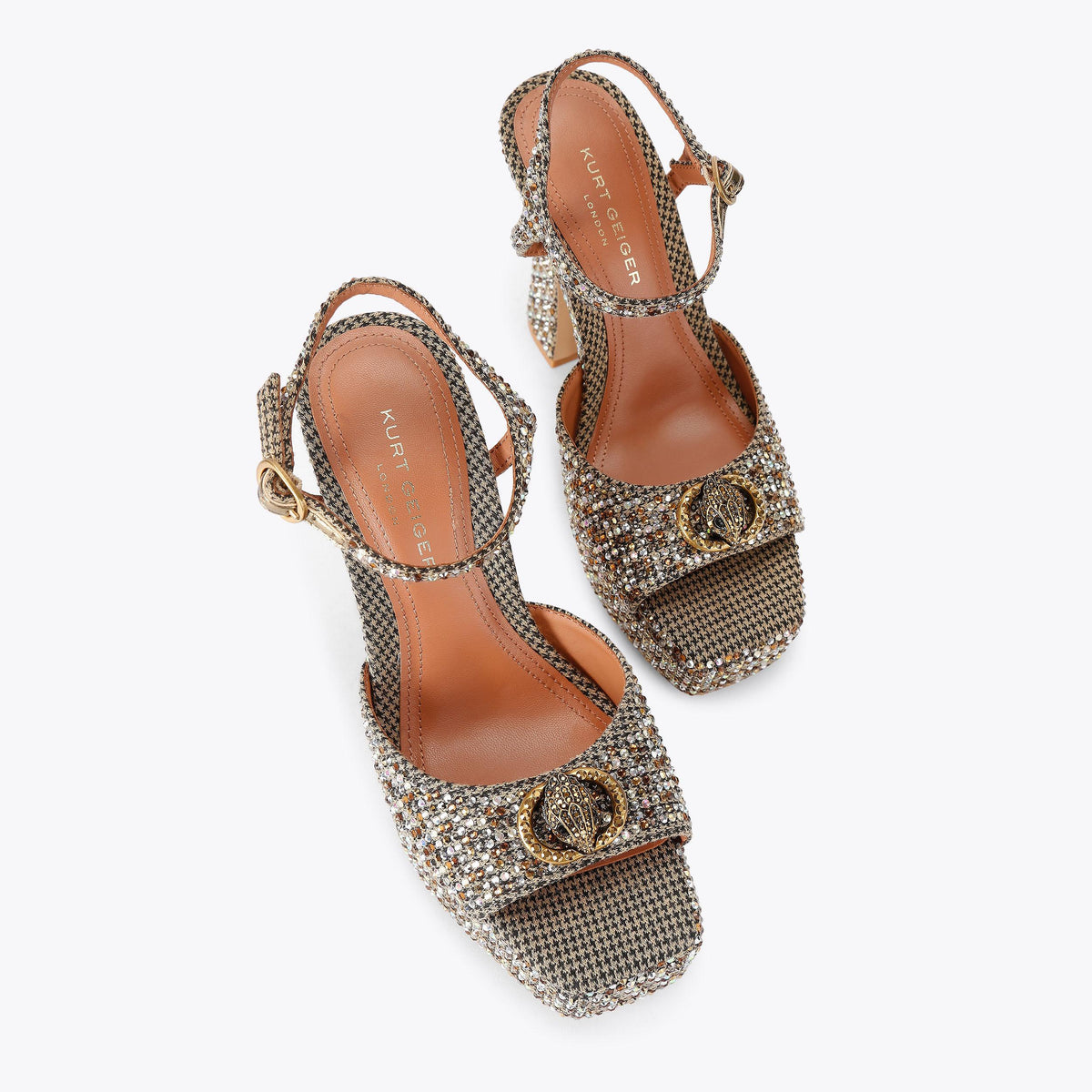 Chelsea Platform Peep Heel in Beige Houndstooth
