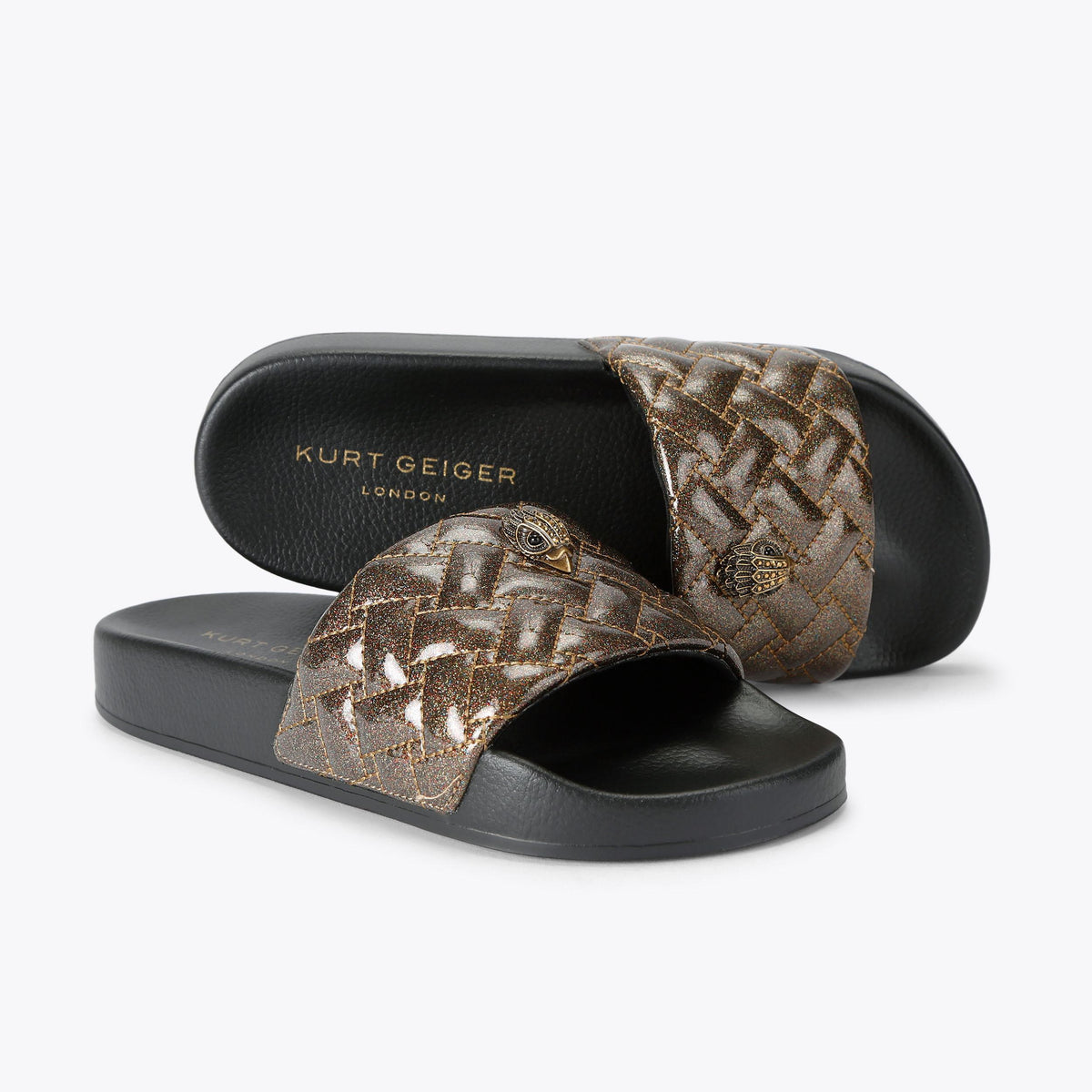 Meena Eagle Slide Sandals in Bronze Glitter Vinyl