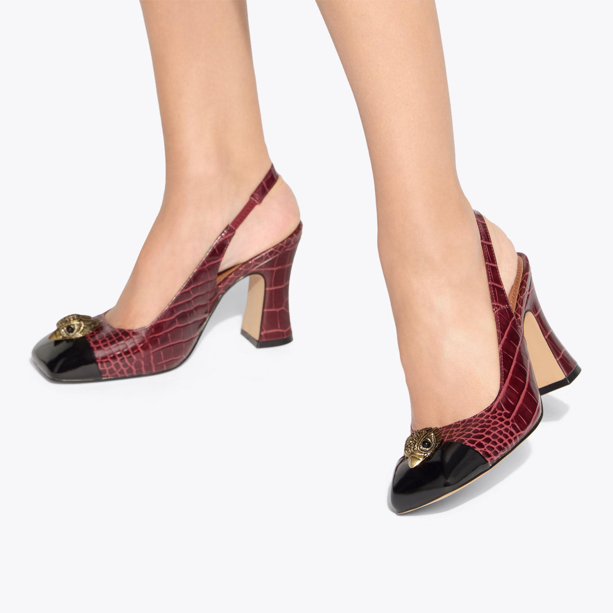 Belgravia Cap-Toe Court in Red Croc Emboss Leather