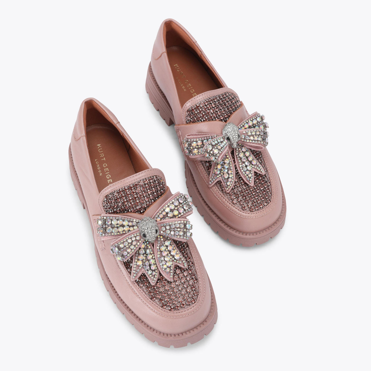 Bow Crystal Loafer in Pale Pink Leather