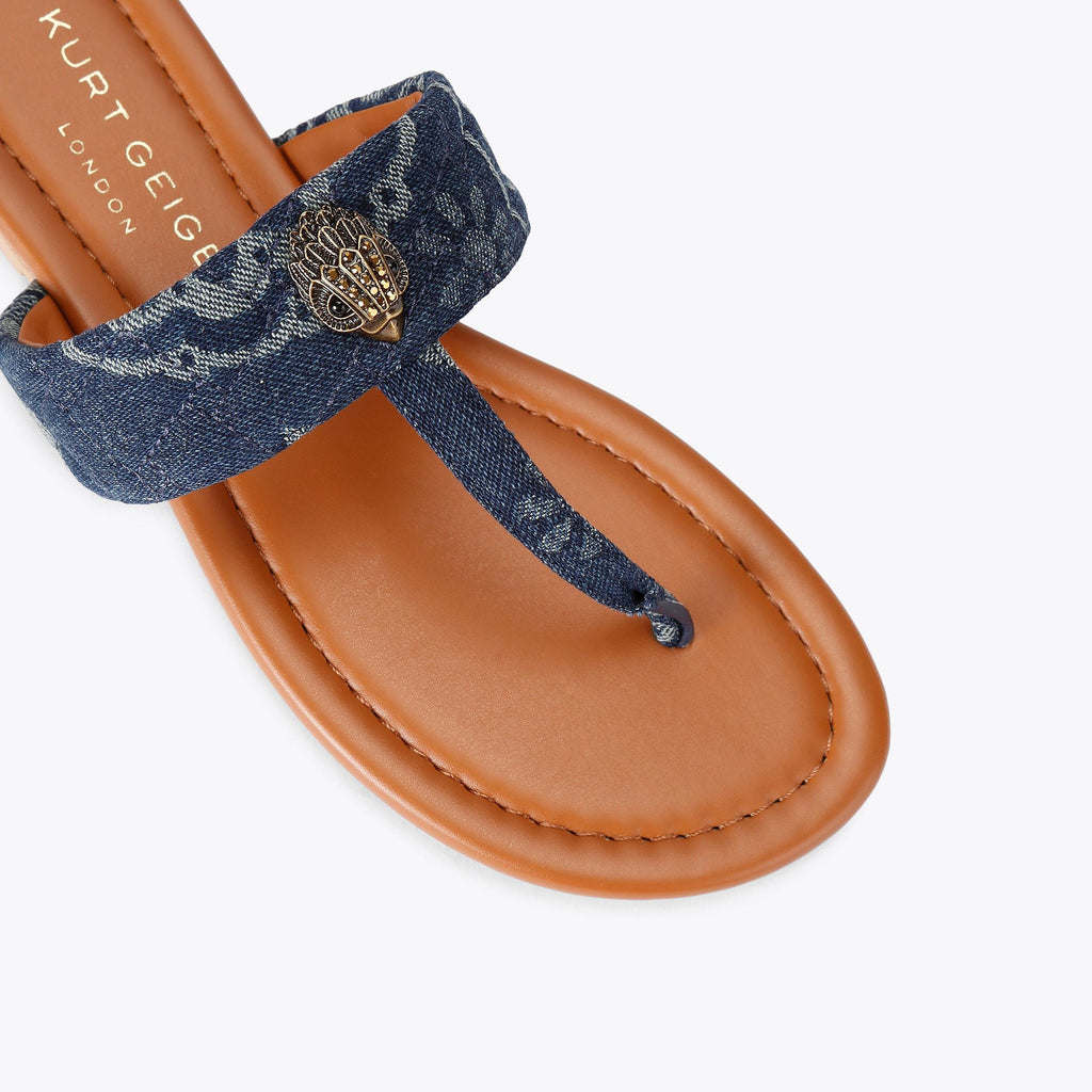 Kensington T-bar Sandals in Blue Denim Print