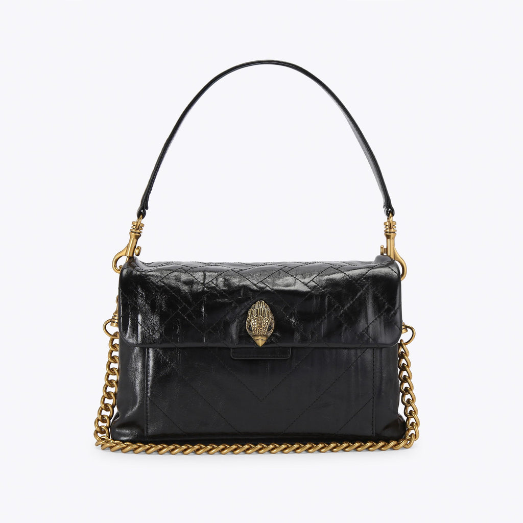 Celia Quilted Shoulder Bag in Black Crinkled Leather