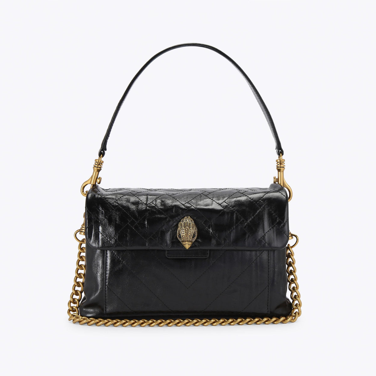 Celia Quilted Shoulder Bag in Black Crinkled Leather