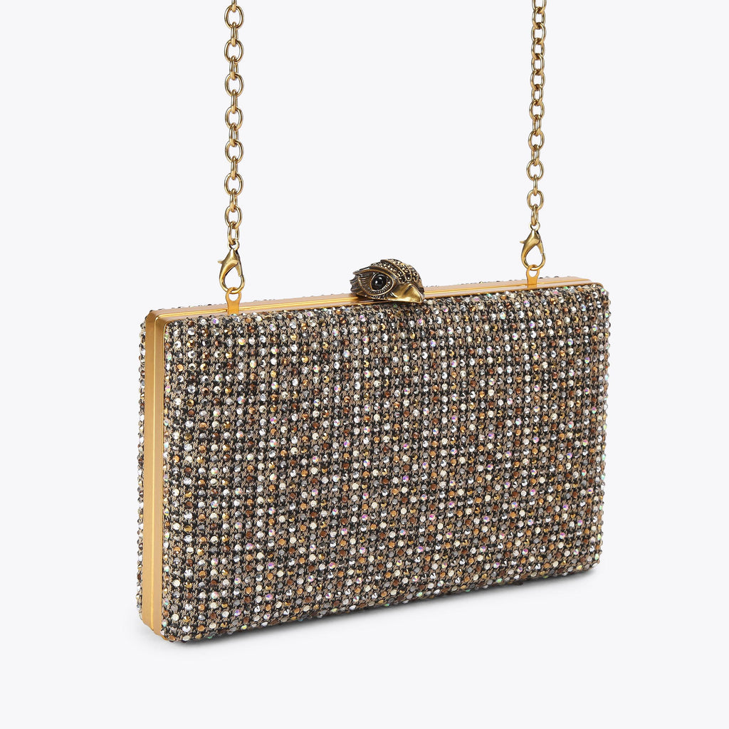 Crystal Kensington Clutch Bag in Beige Satin