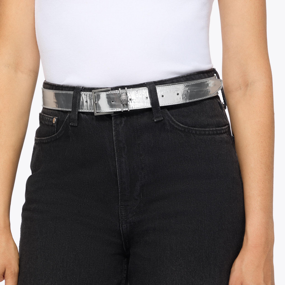 Shoreditch 30 Textured Belt in Silver Leather