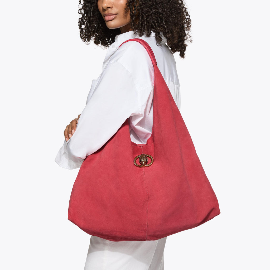 Large Chelsea Slouch Hobo Bag in Pink Suede