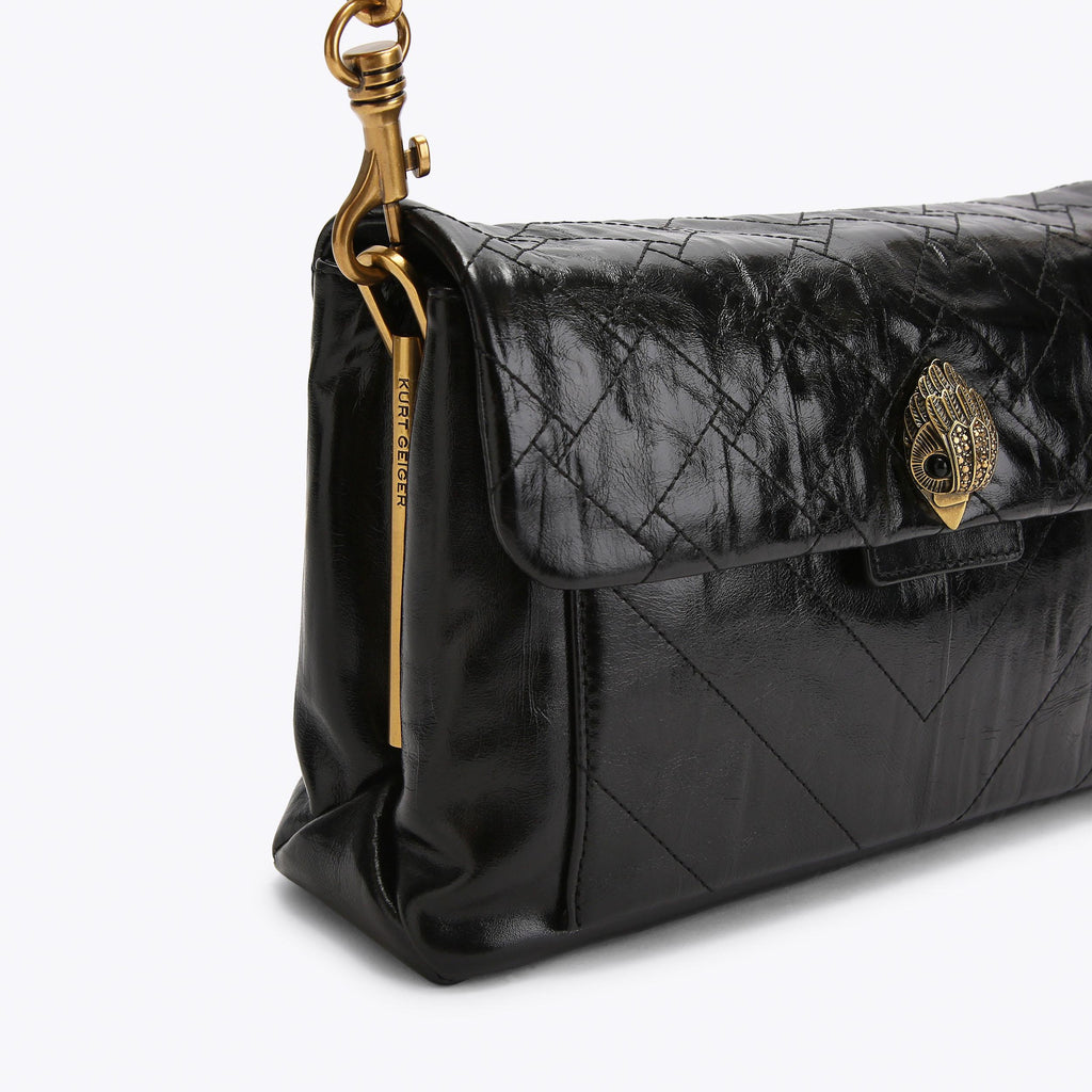 Celia Quilted Shoulder Bag in Black Crinkled Leather