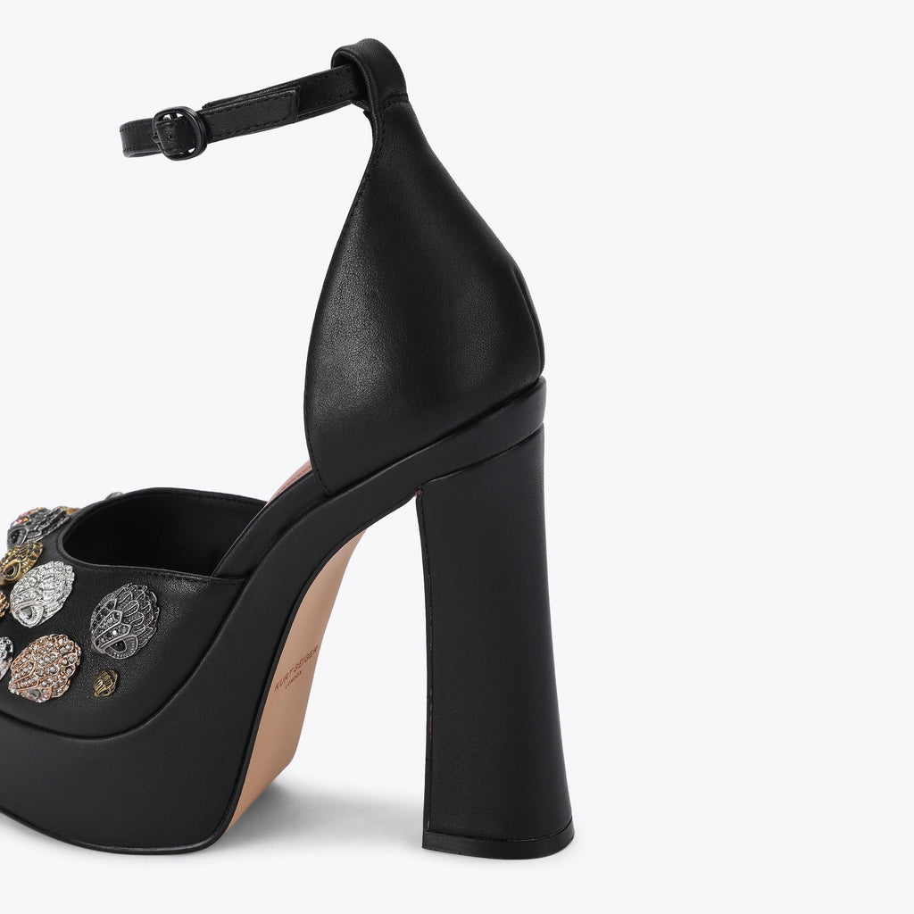 Eagles Platform Heel Sandals in Black Leather