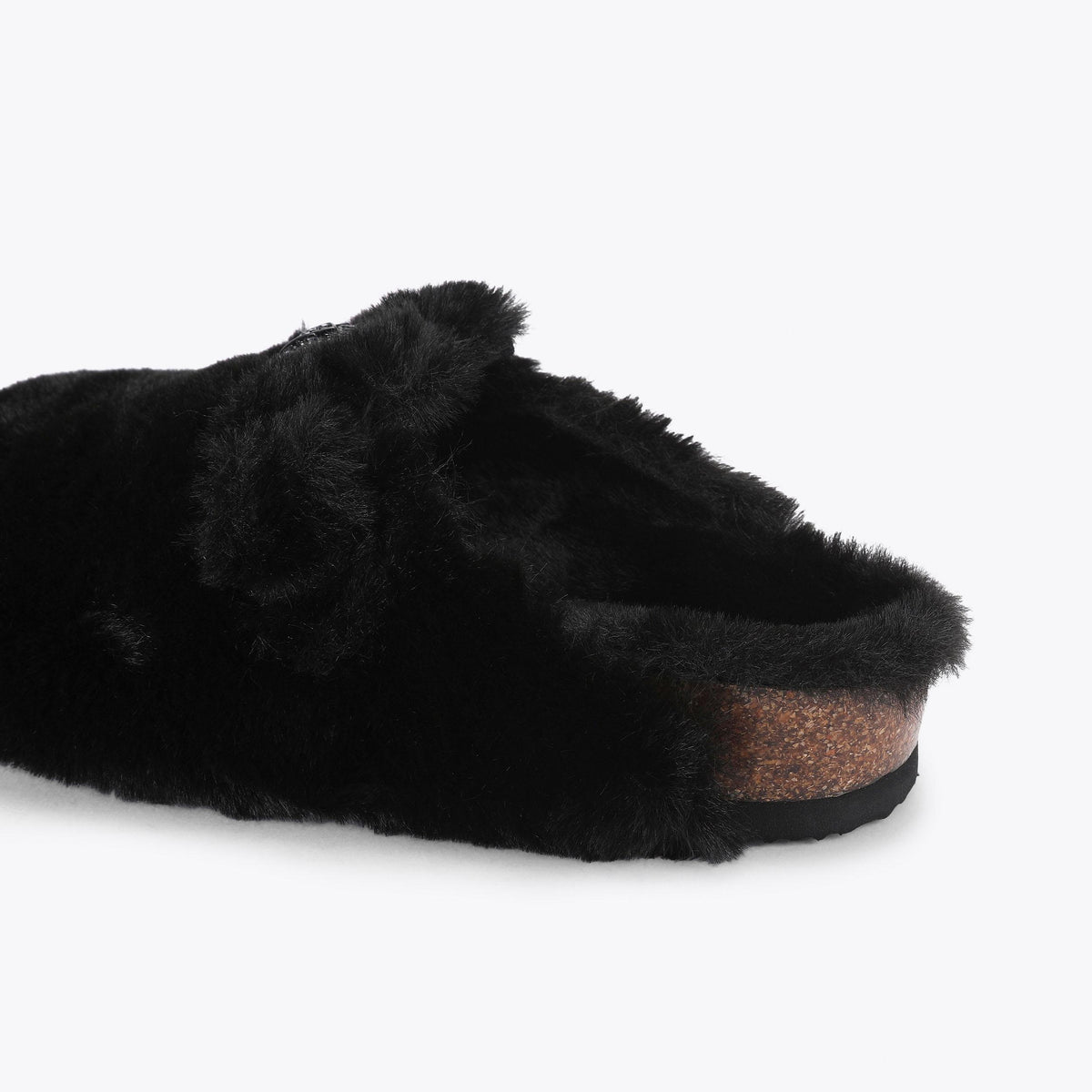 Snug Eagle Backless Mule in Black Faux Fur