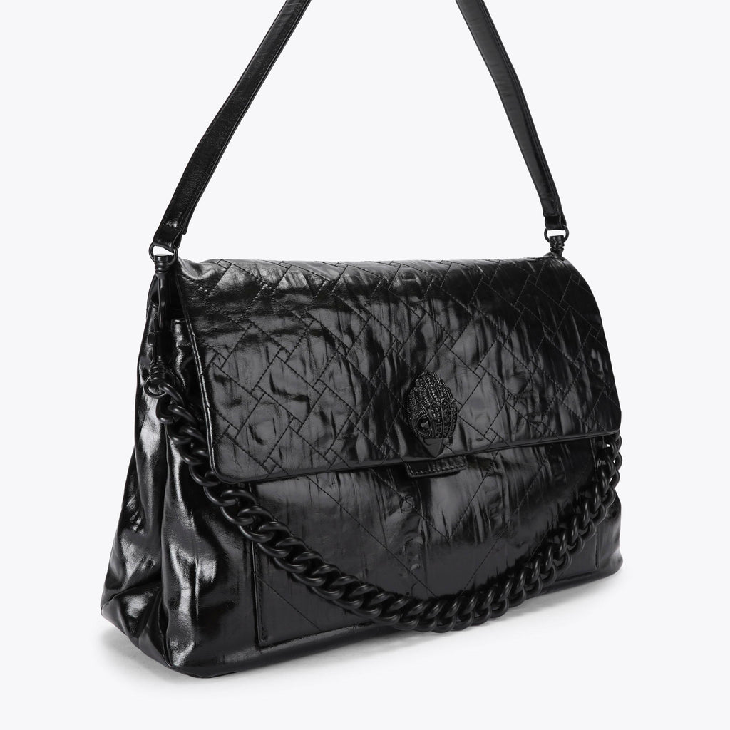 XL Celia Shoulder Bag in Black Crinkled Leather
