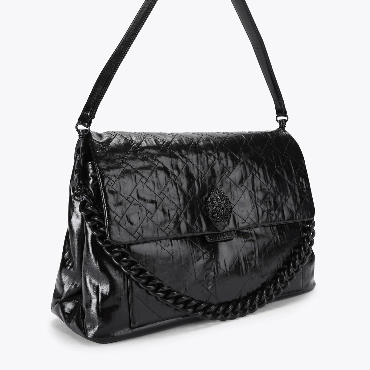 XL Celia Shoulder Bag in Black Crinkled Leather