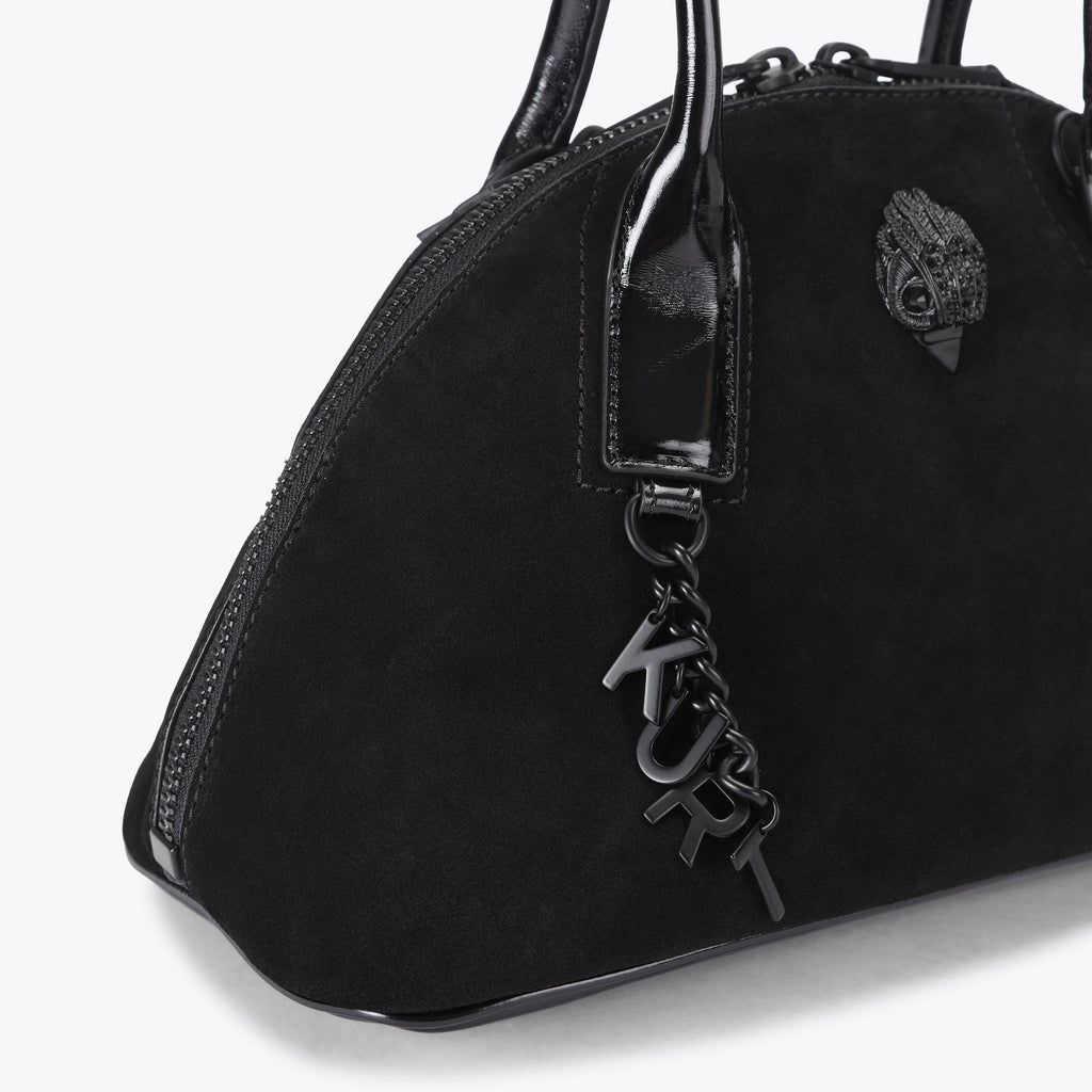 Sloane Bowling Shoulder Bag in Black Suede