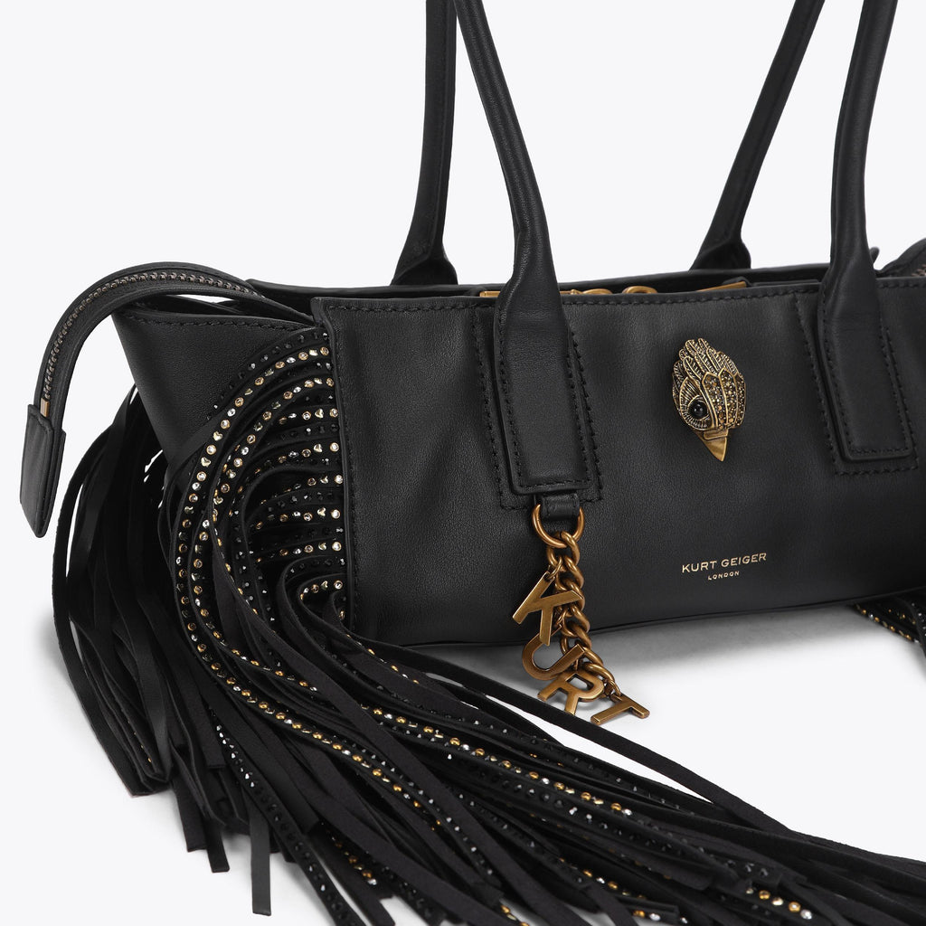 Sloane East-West Fringe Shoulder Bag in Black Leather