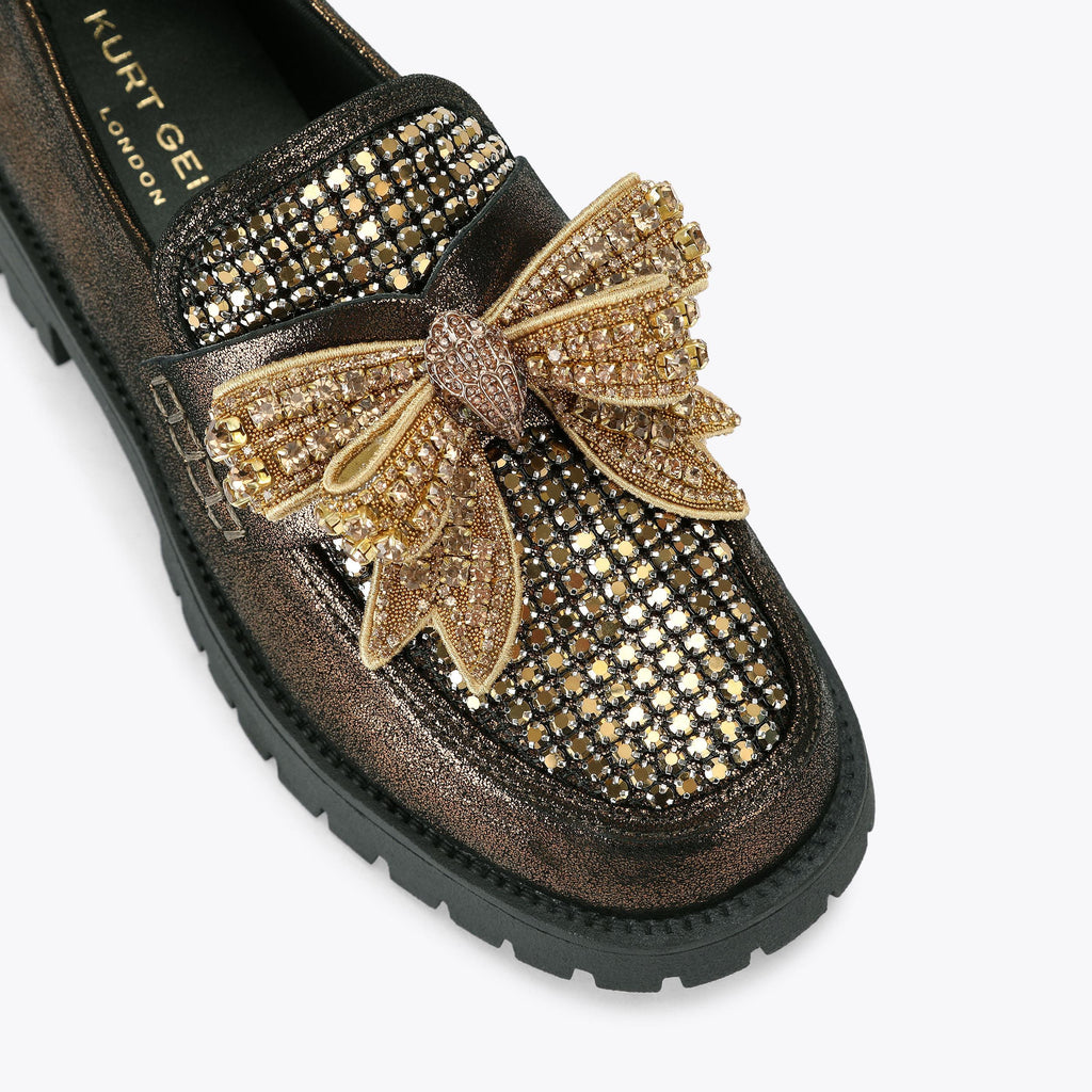 Bow Crystal Loafer in Metallic