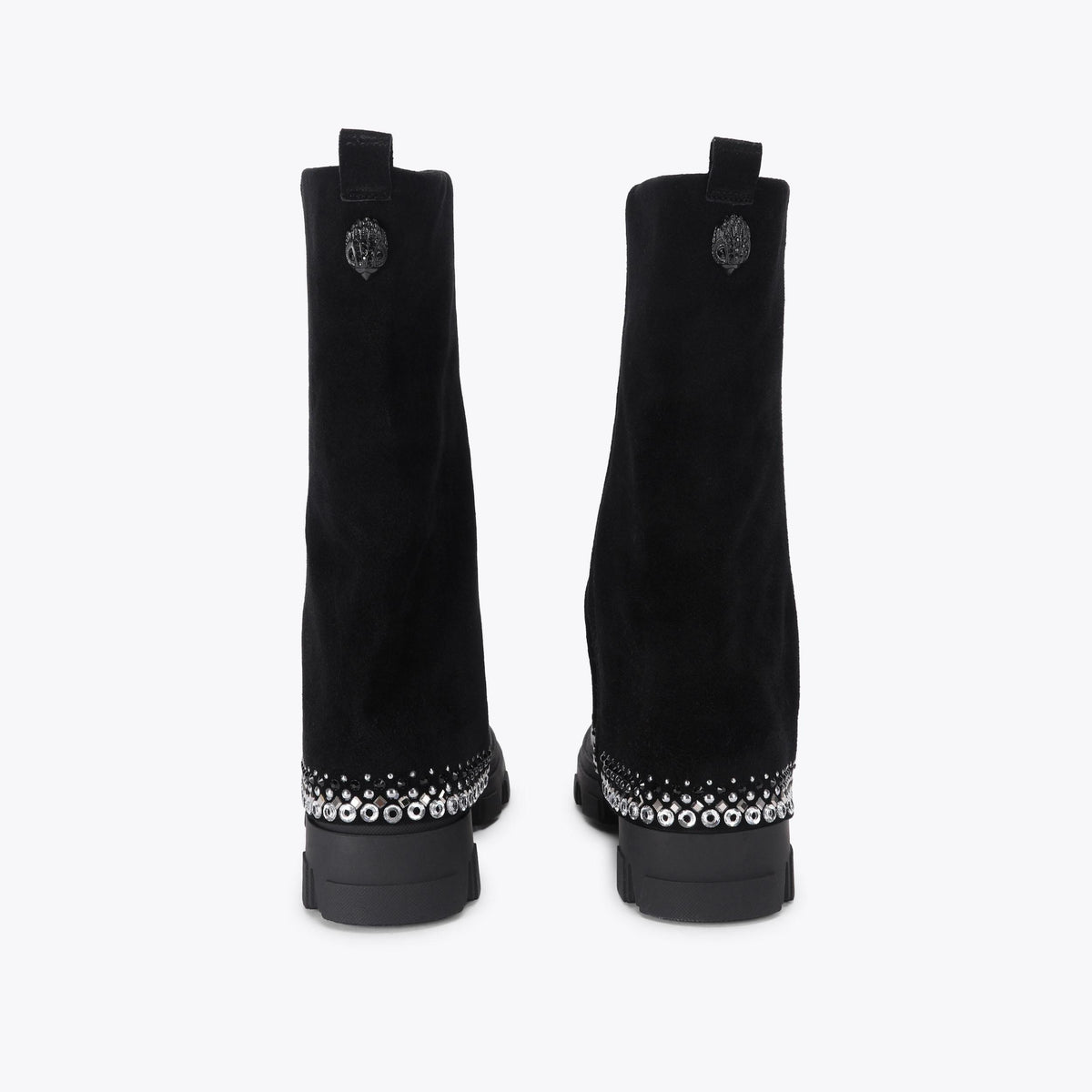 Stomp Foldover Crystal Ankle Boot in Black Suede
