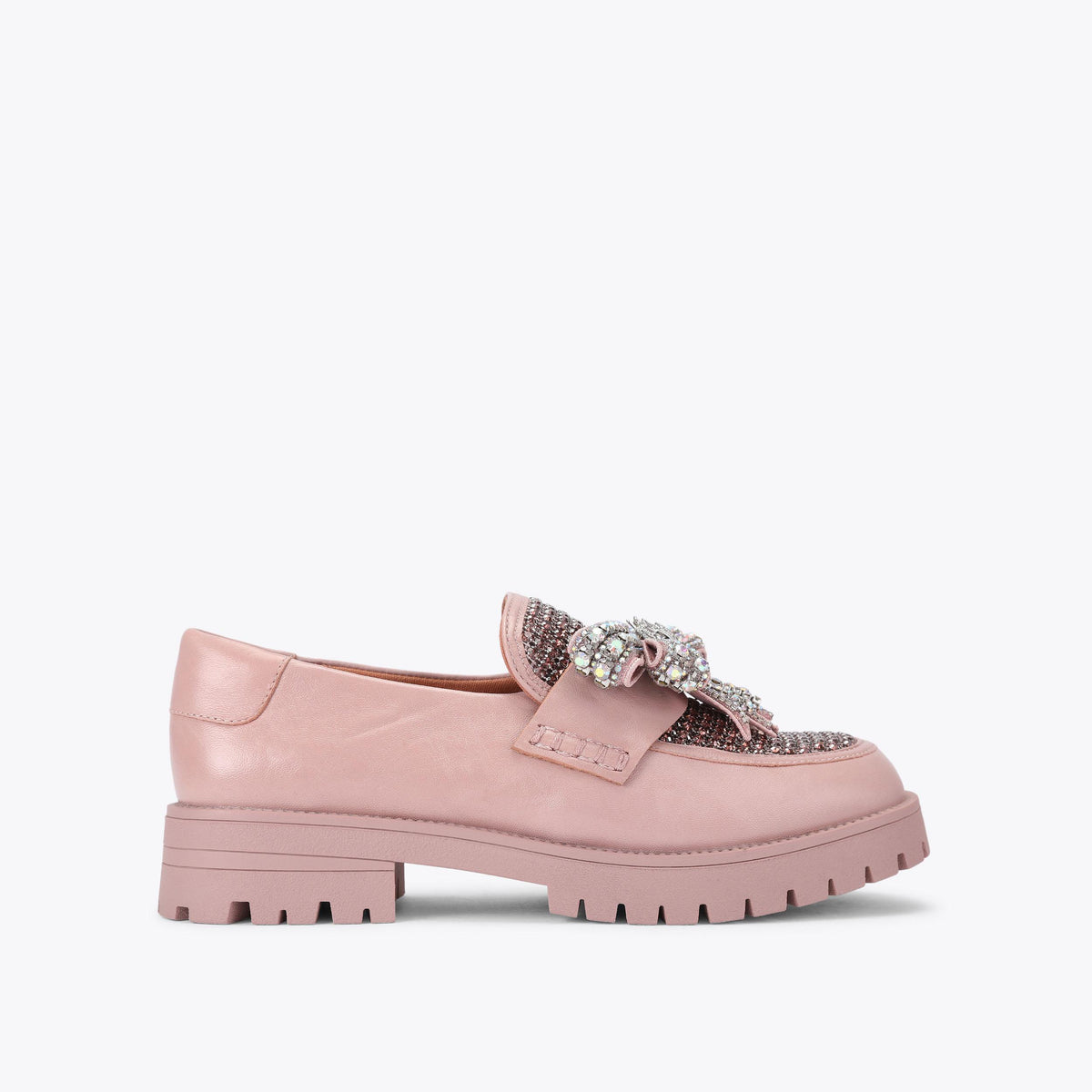 Bow Crystal Loafer in Pale Pink Leather