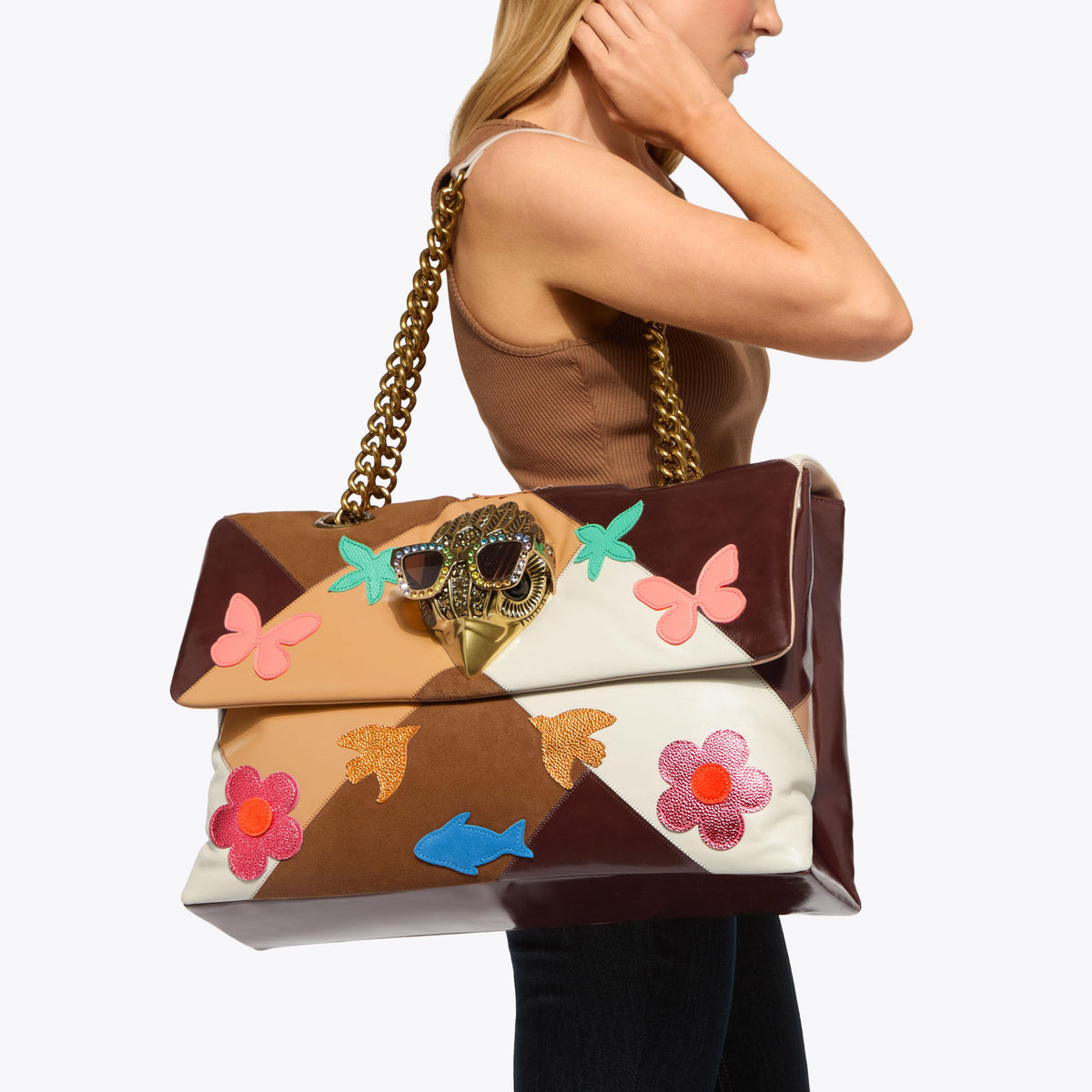 Macro Kensington Shoulder Bag in Brown Woven Leather