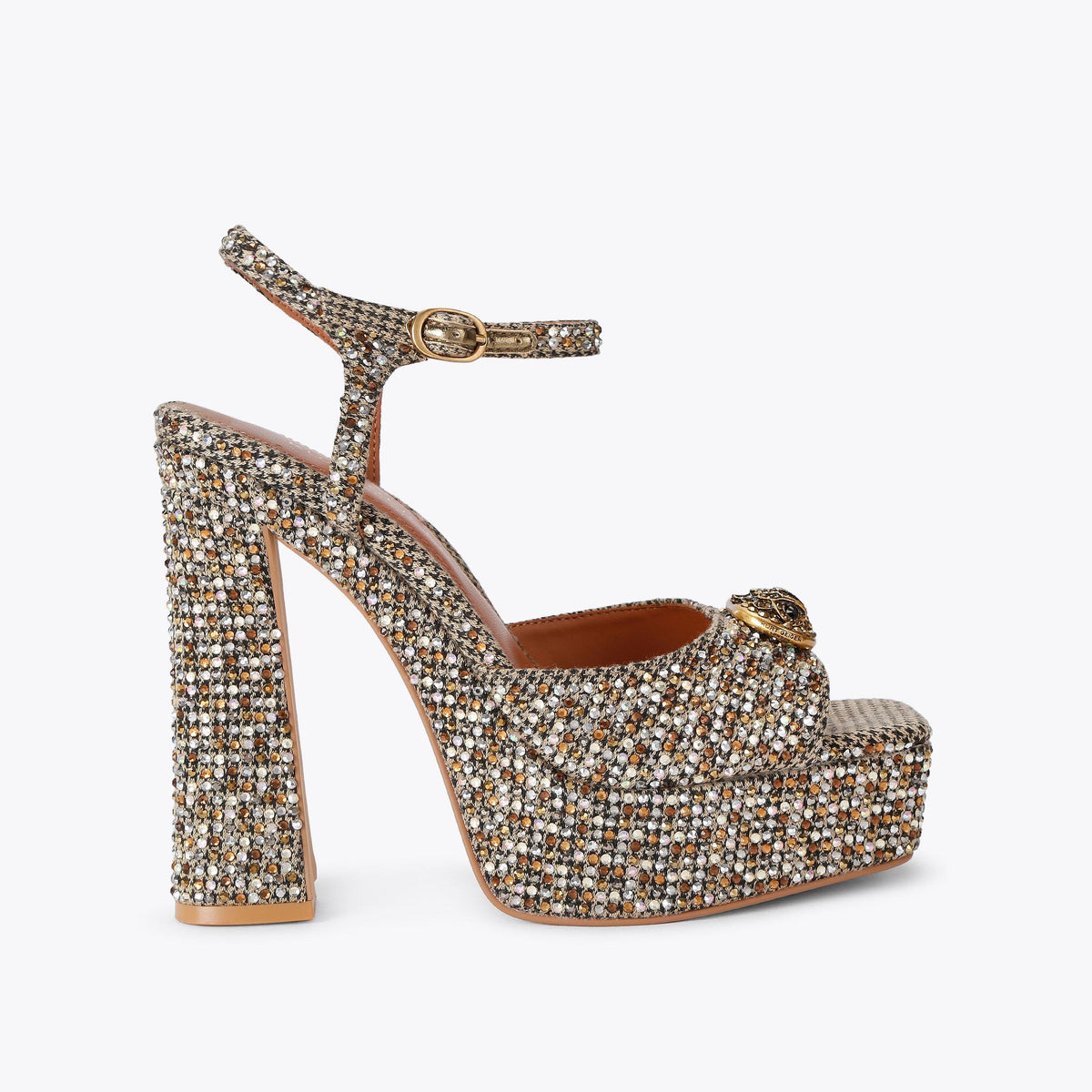 Chelsea Platform Peep Heel in Beige Houndstooth