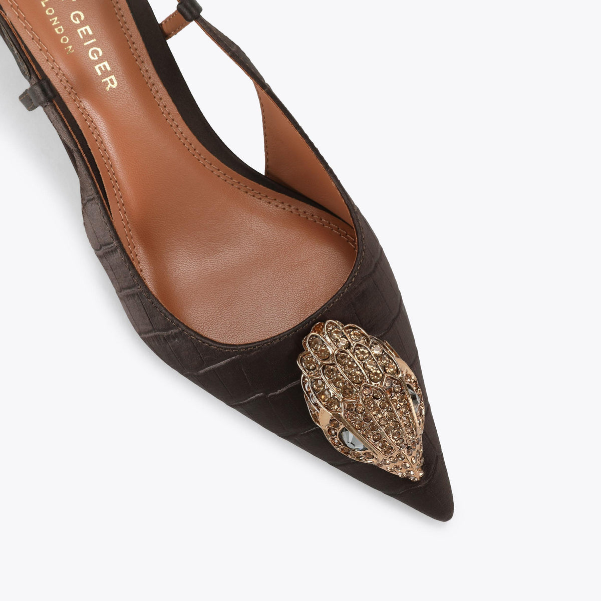 Belsize 40 Slingback Heel in Brown Croc Emboss Satin