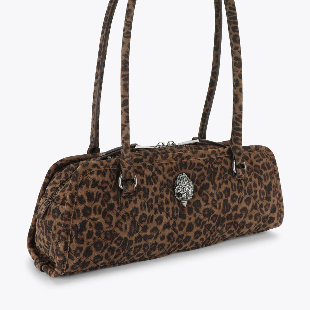 Kensington Banger Shoulder Bag in Brown Leopard Suede