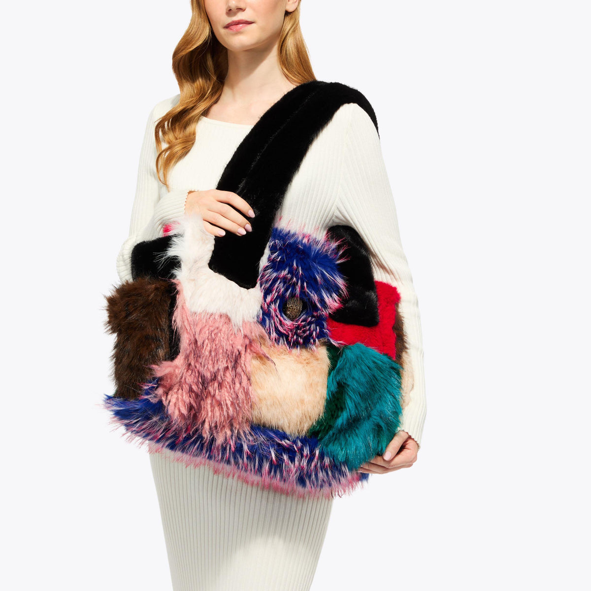 Celia Tote Bag in Multi Colour Faux Fur
