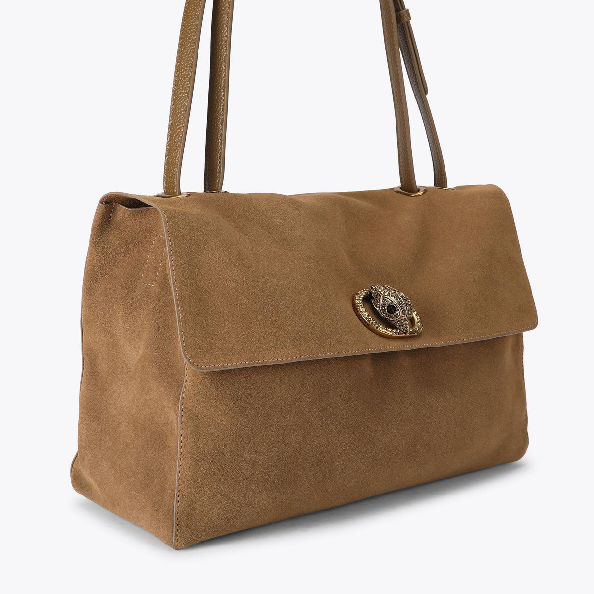 Chelsea Large Slouch Flap Shoulder Bag in Tan Suede