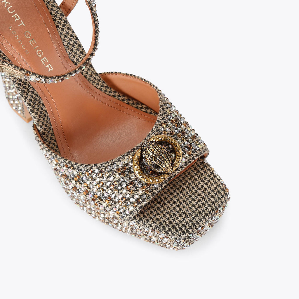 Chelsea Platform Peep Heel in Beige Houndstooth