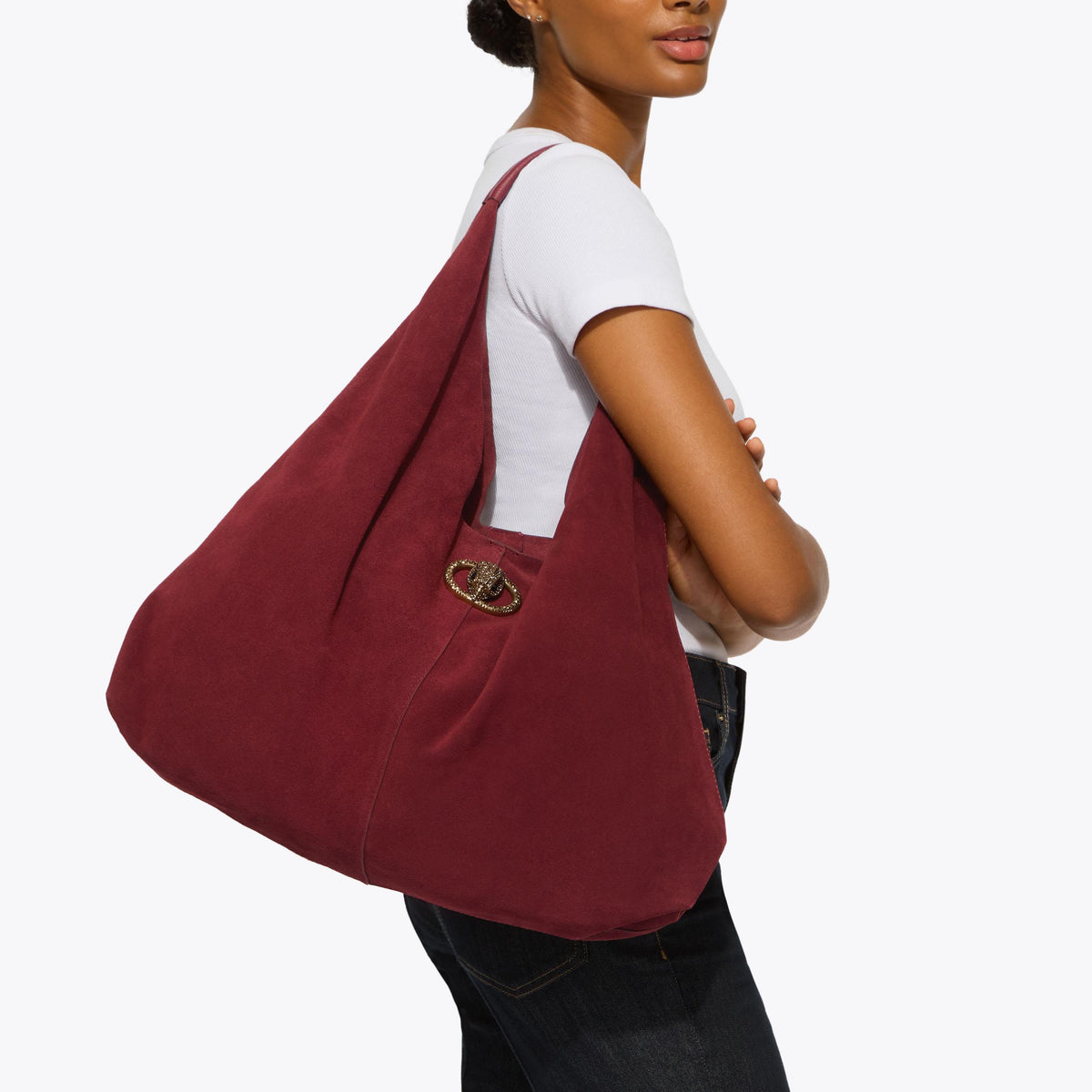 Large Chelsea Slouch Hobo Bag in Wine Red Suede