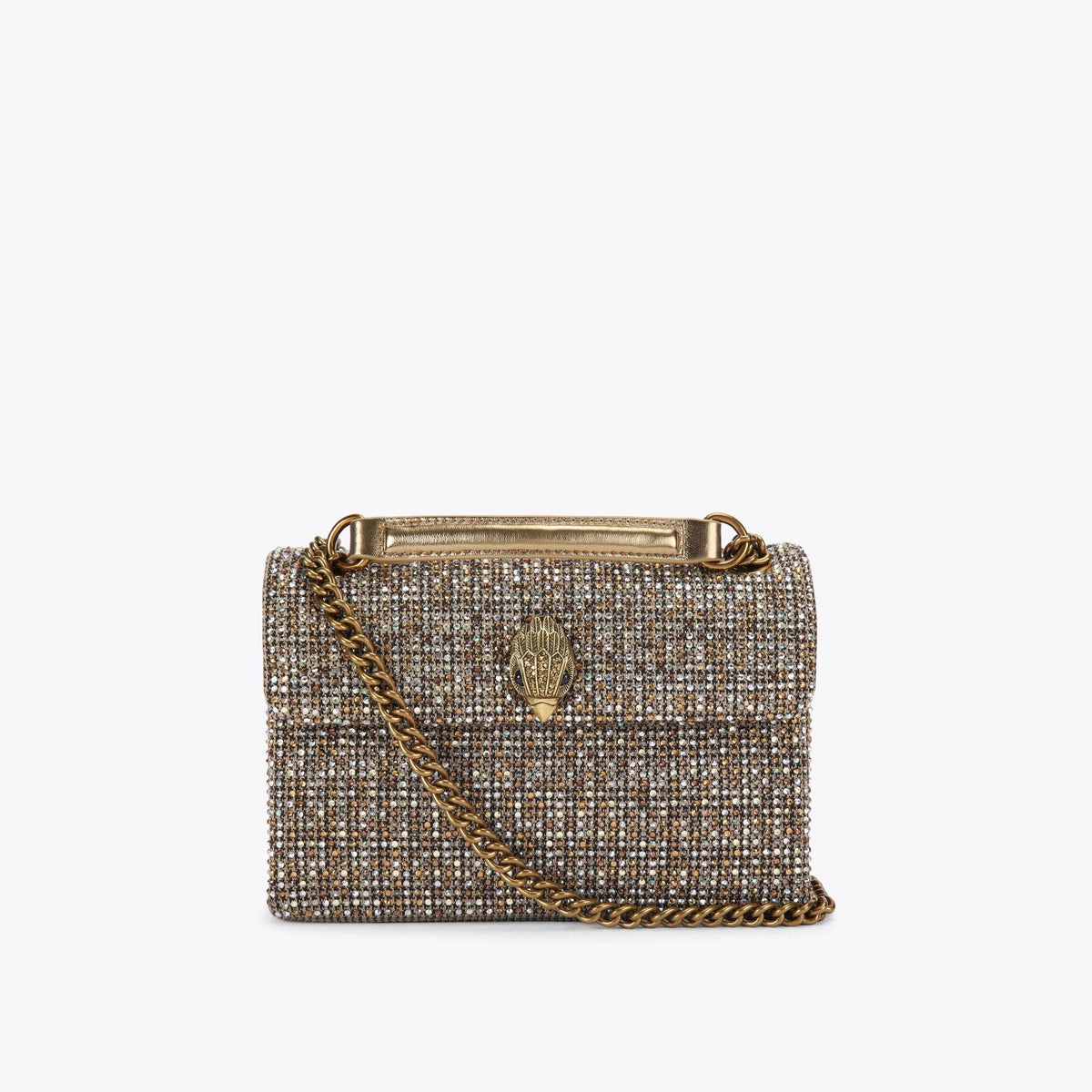 Medium Fabric Kensington Flap Bag in Beige Houndstooth