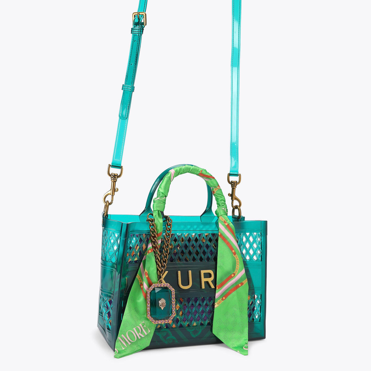 Small Jelly Tote Bag in Teal Vinyl