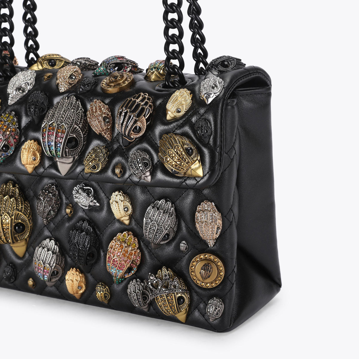 Kensington Eagle Detail Shoulder Bag in Black Leather