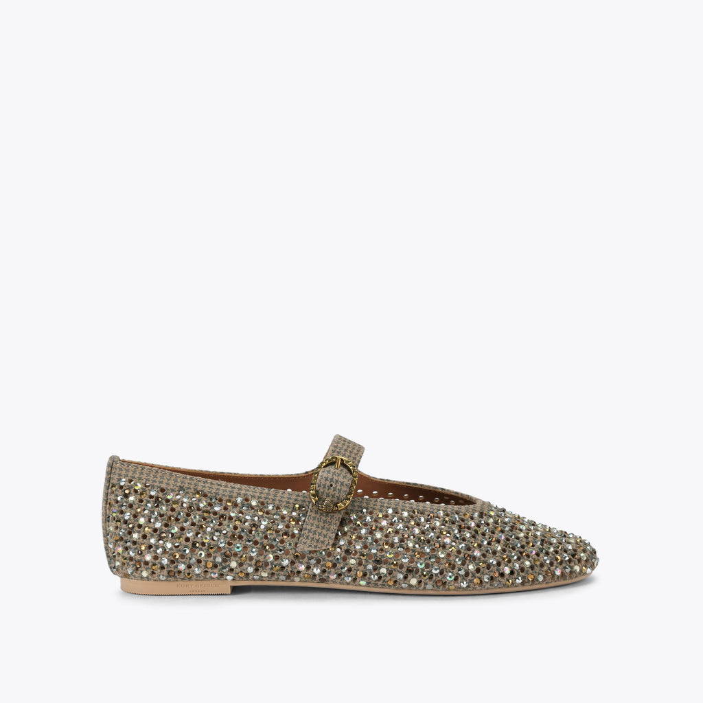 Mayfair Ballet Flat in Beige Houndstooth Suede