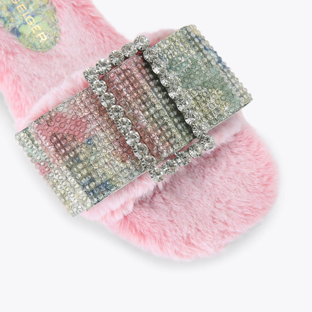 Cosy Bow Slide Sandals in Pink