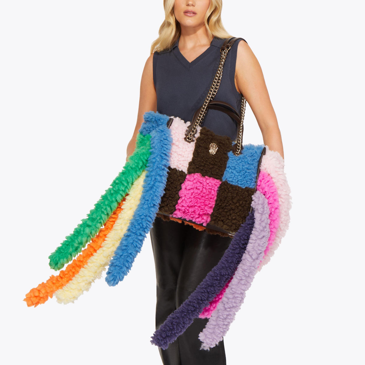 Small Hoxton Shopper Fringe Tote in Multi Colour Faux Fur