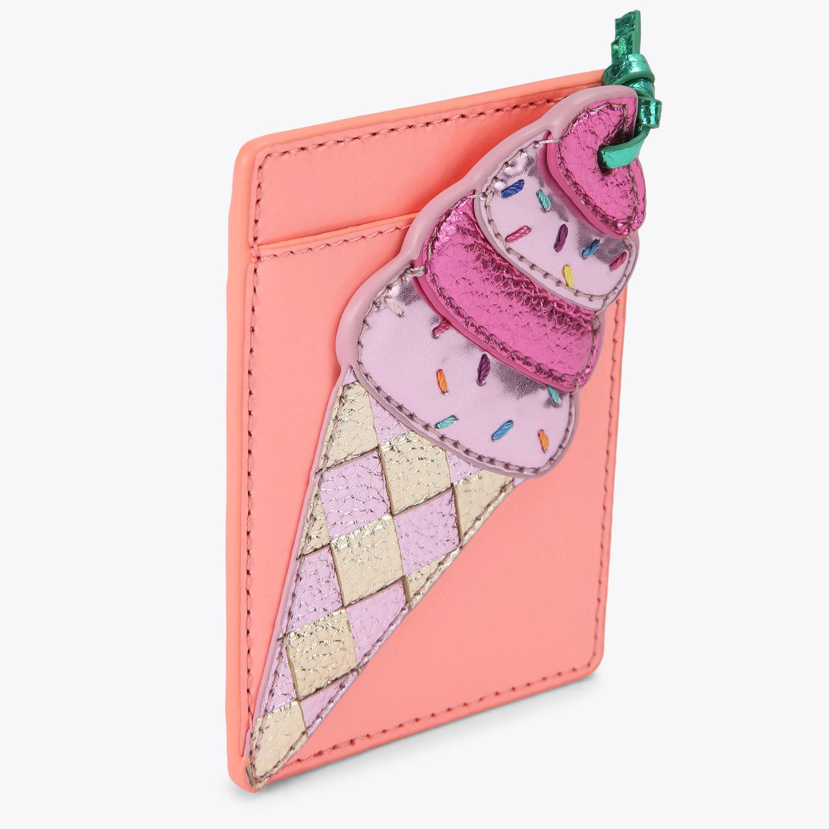 Ice Cream Card Holder in Salmon Pink Leather