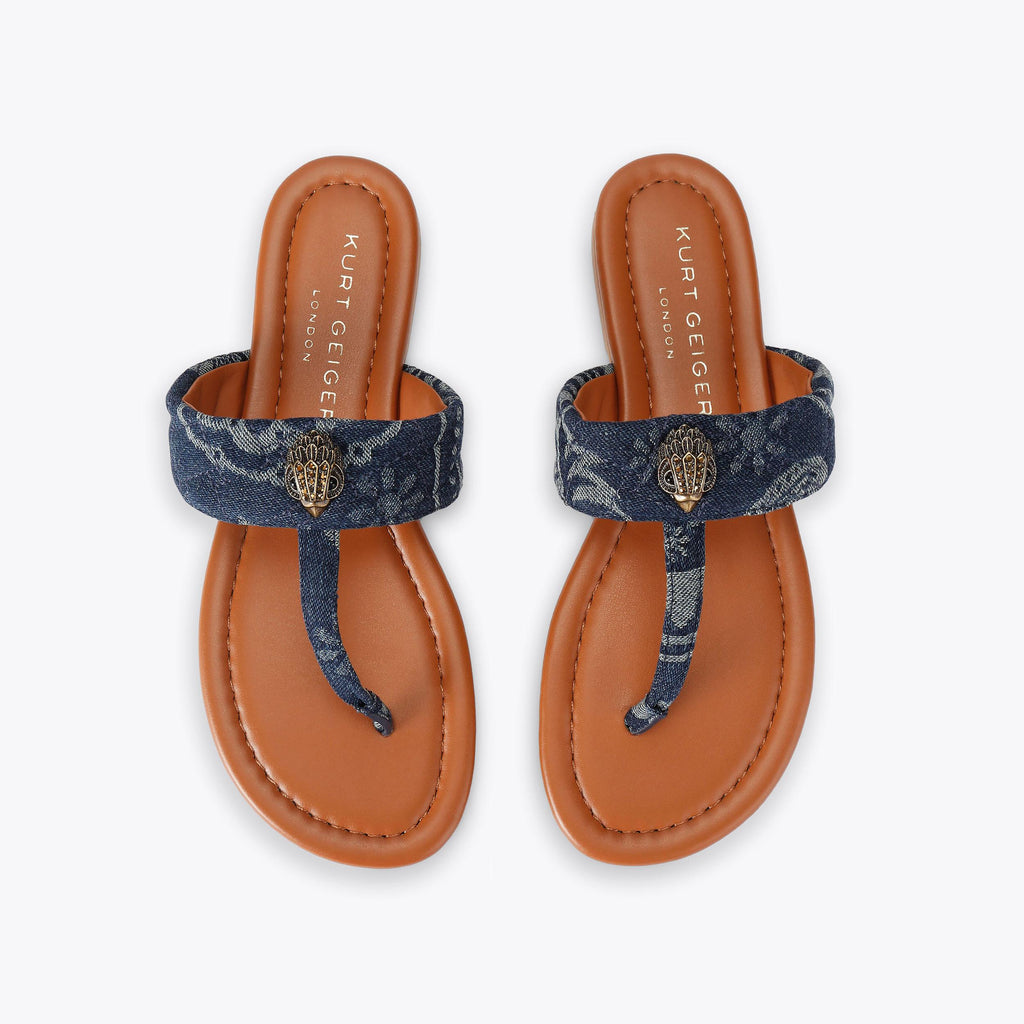 Kensington T-bar Sandals in Blue Denim Print
