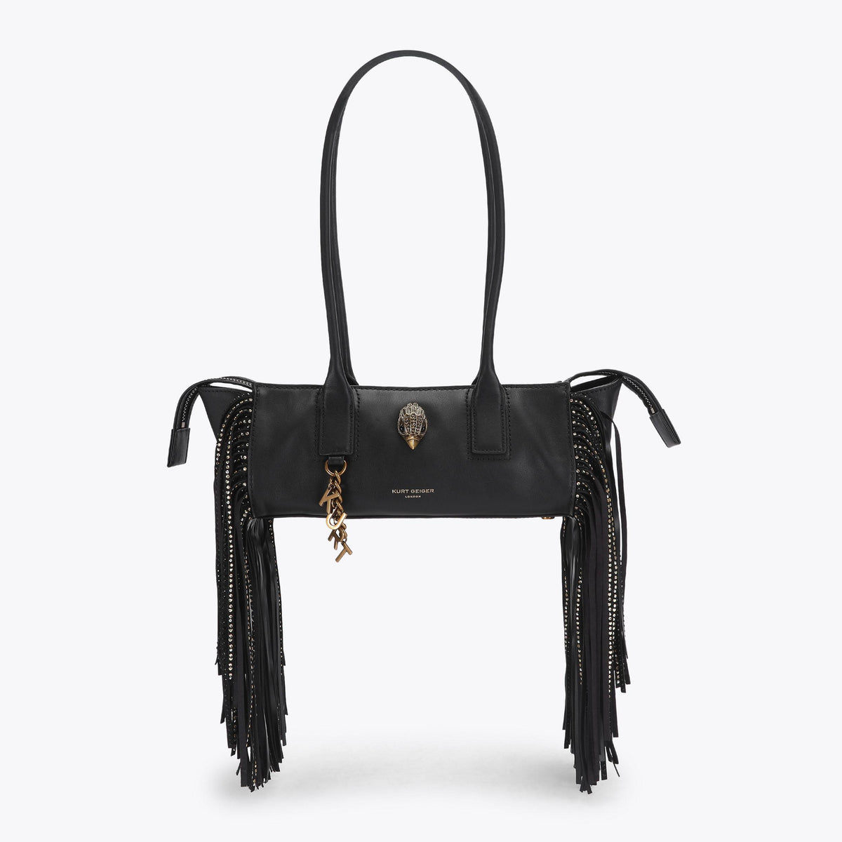 Sloane East-West Fringe Shoulder Bag in Black Leather
