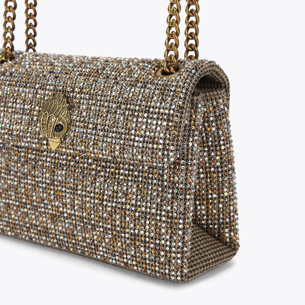 Medium Fabric Kensington Flap Bag in Beige Houndstooth