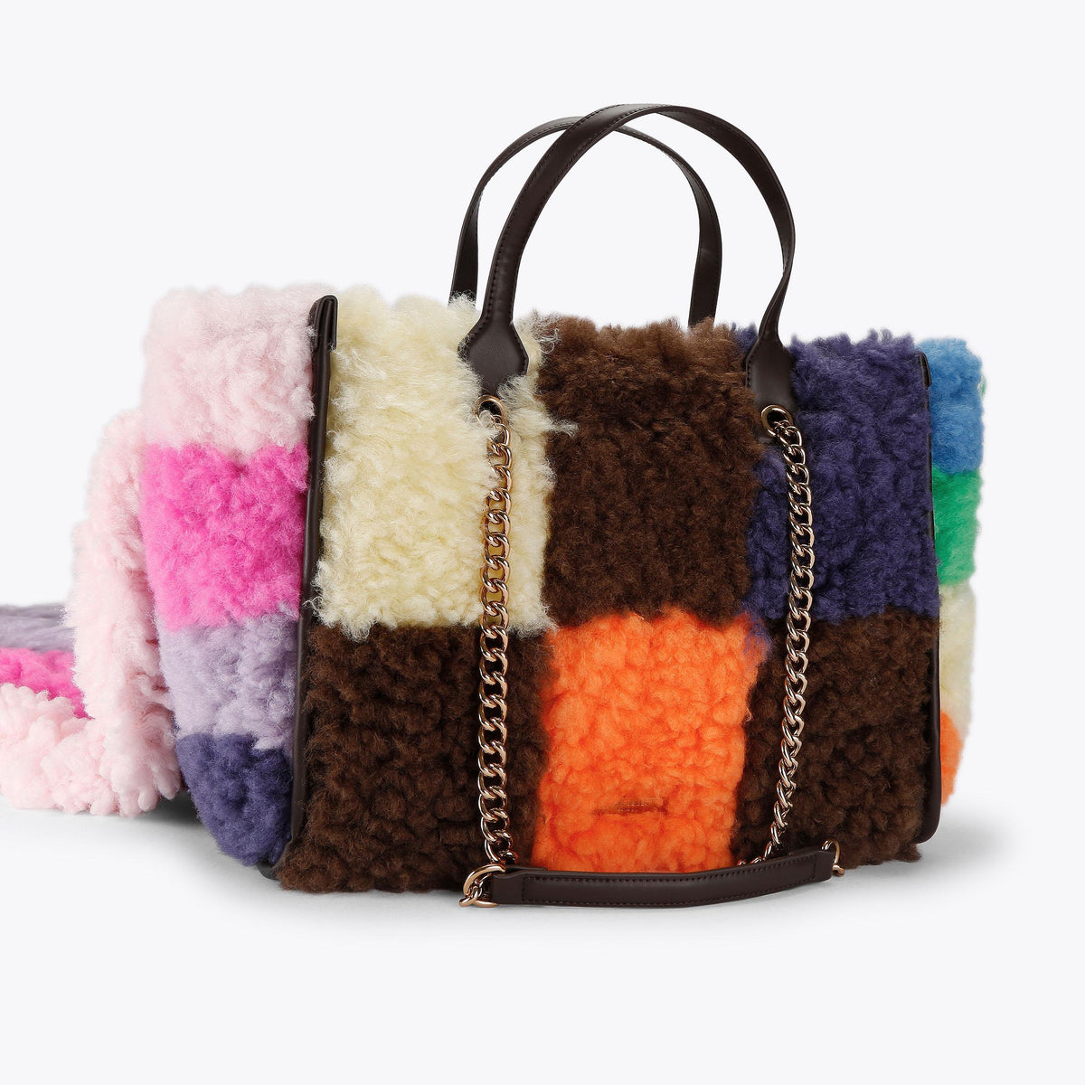 Small Hoxton Shopper Fringe Tote in Multi Colour Faux Fur