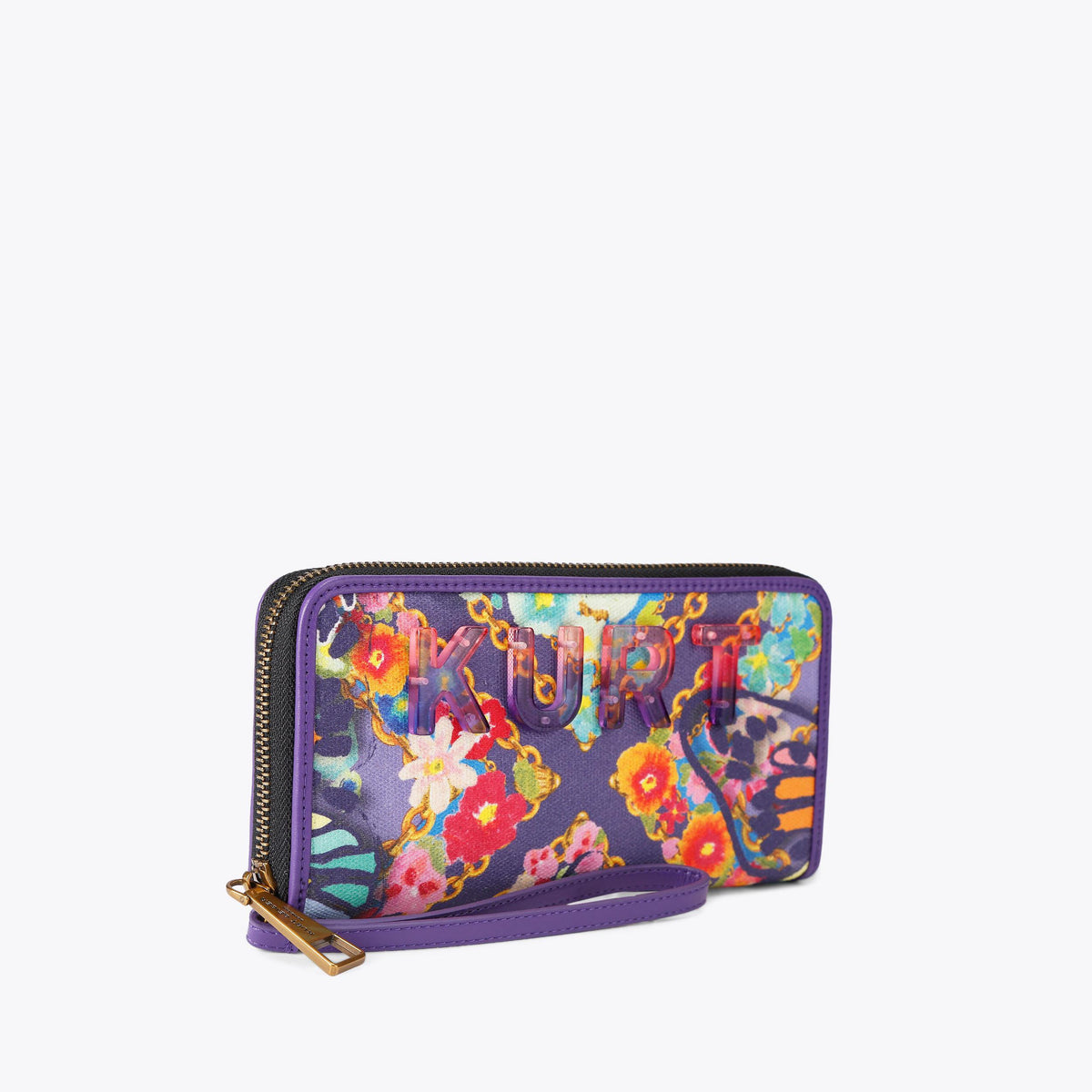 Kensington Kurt Zip Around Wallet in Lilac Floral Fabric