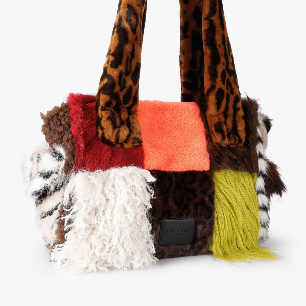 Celia Panelled Tote Bag in Multicolour Faux Fur