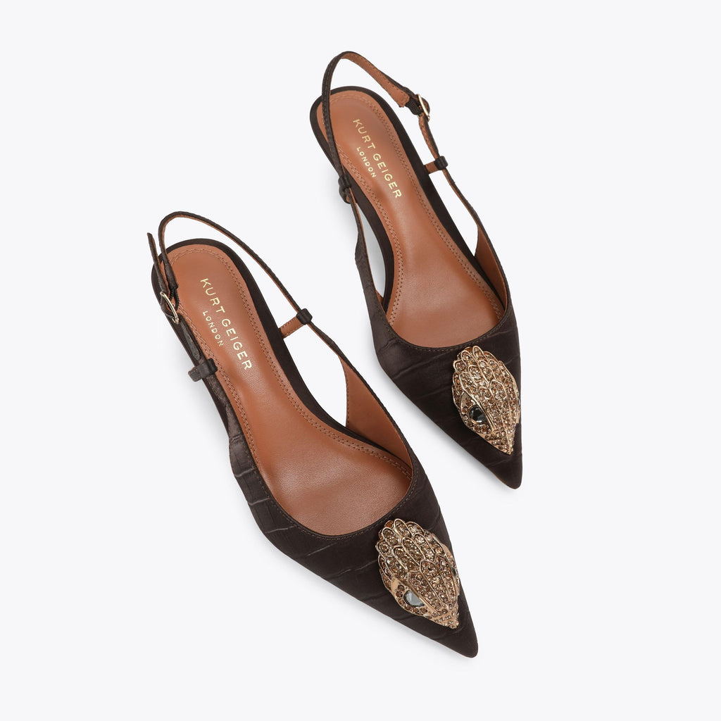 Belsize 40 Slingback Heel in Brown Croc Emboss Satin