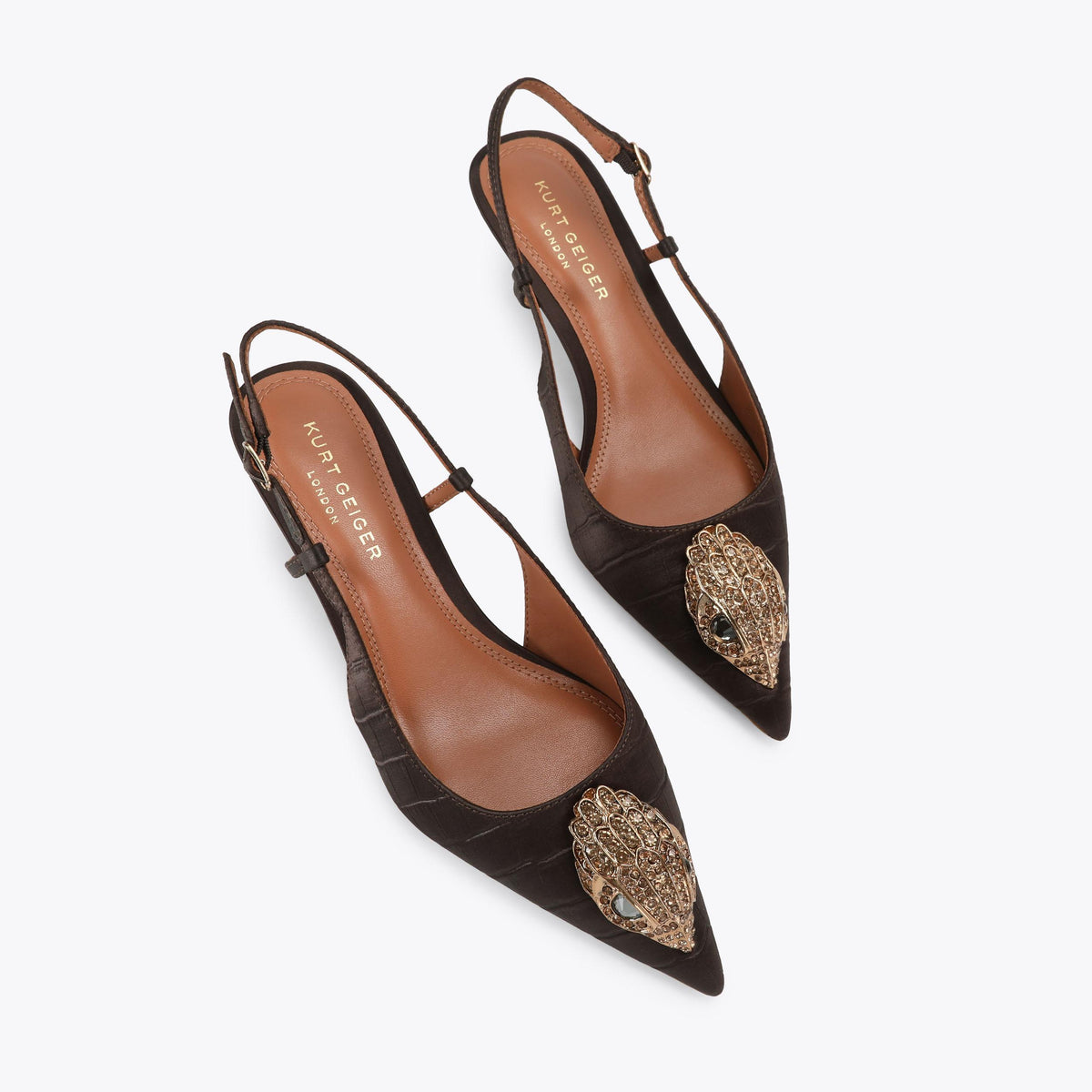 Belsize 40 Slingback Heel in Brown Croc Emboss Satin