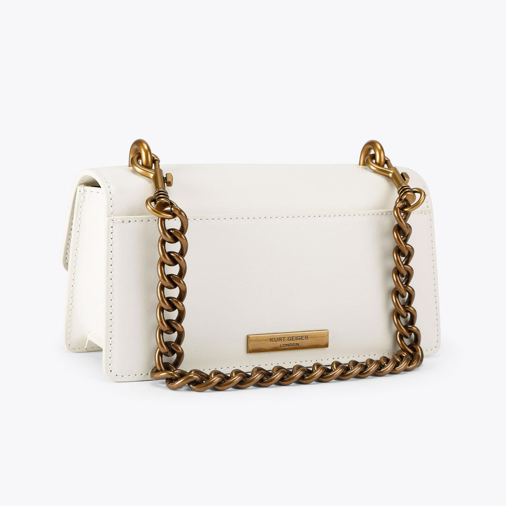 Small Chelsea East-West Flap Bag in Bone White Leather