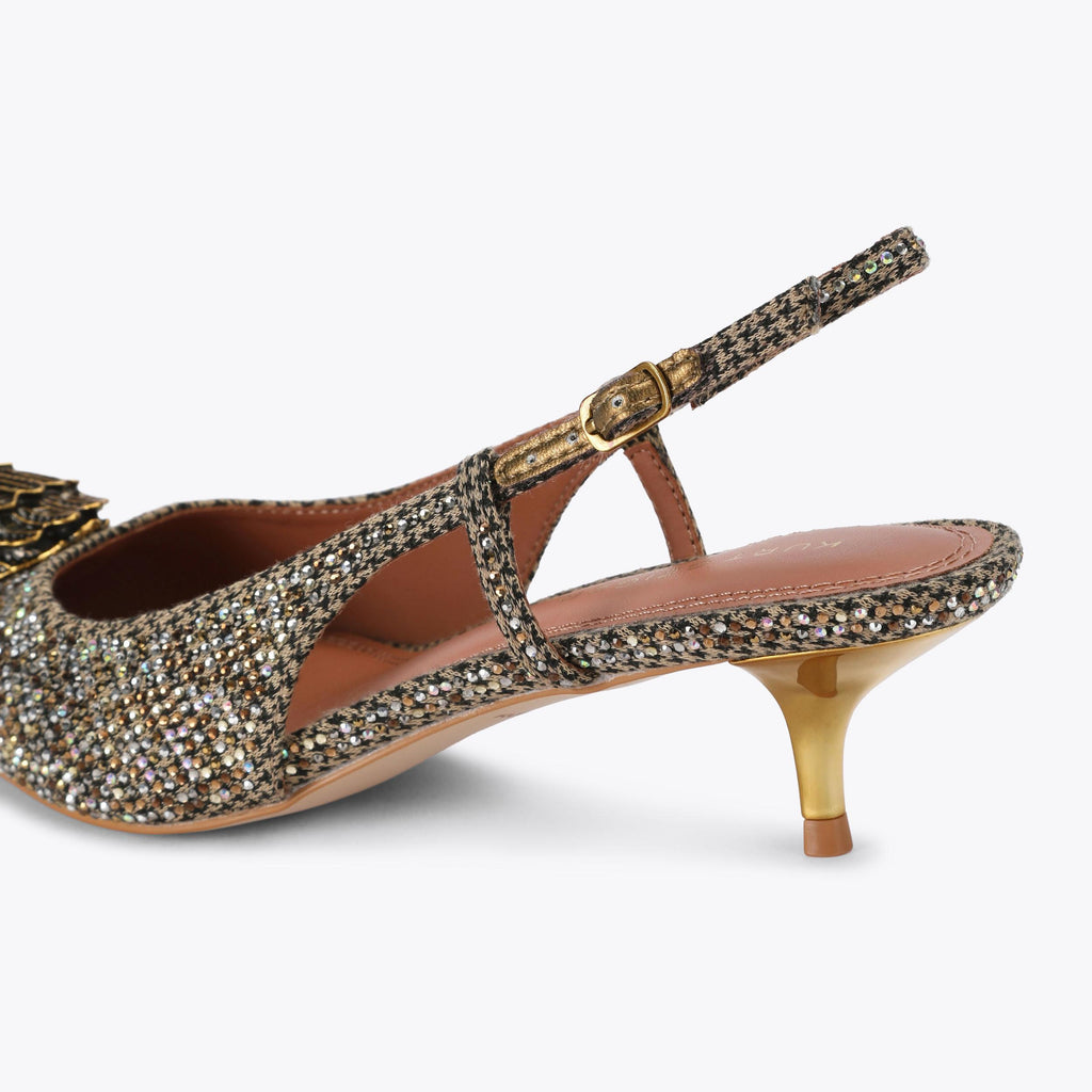 Belsize 40 Slingback Heel in Beige Houndstooth Crystal